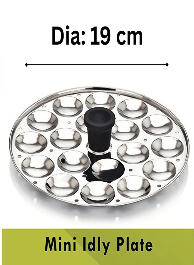 AadiVeer Idli Plates Stainless Steel Mini idli Plates Set Of 2 Plates With Bakelite Knobs 4 Big Idlies And 18 Mini Idlies Size 19cm | Fits All Idli Cookers And Steamers - Image 2